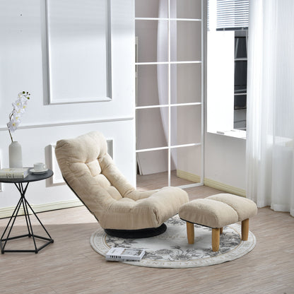 Japanese Style Single Reclining Sofa Chair With Adjustable Features Cotton For Balcony And Leisure - White