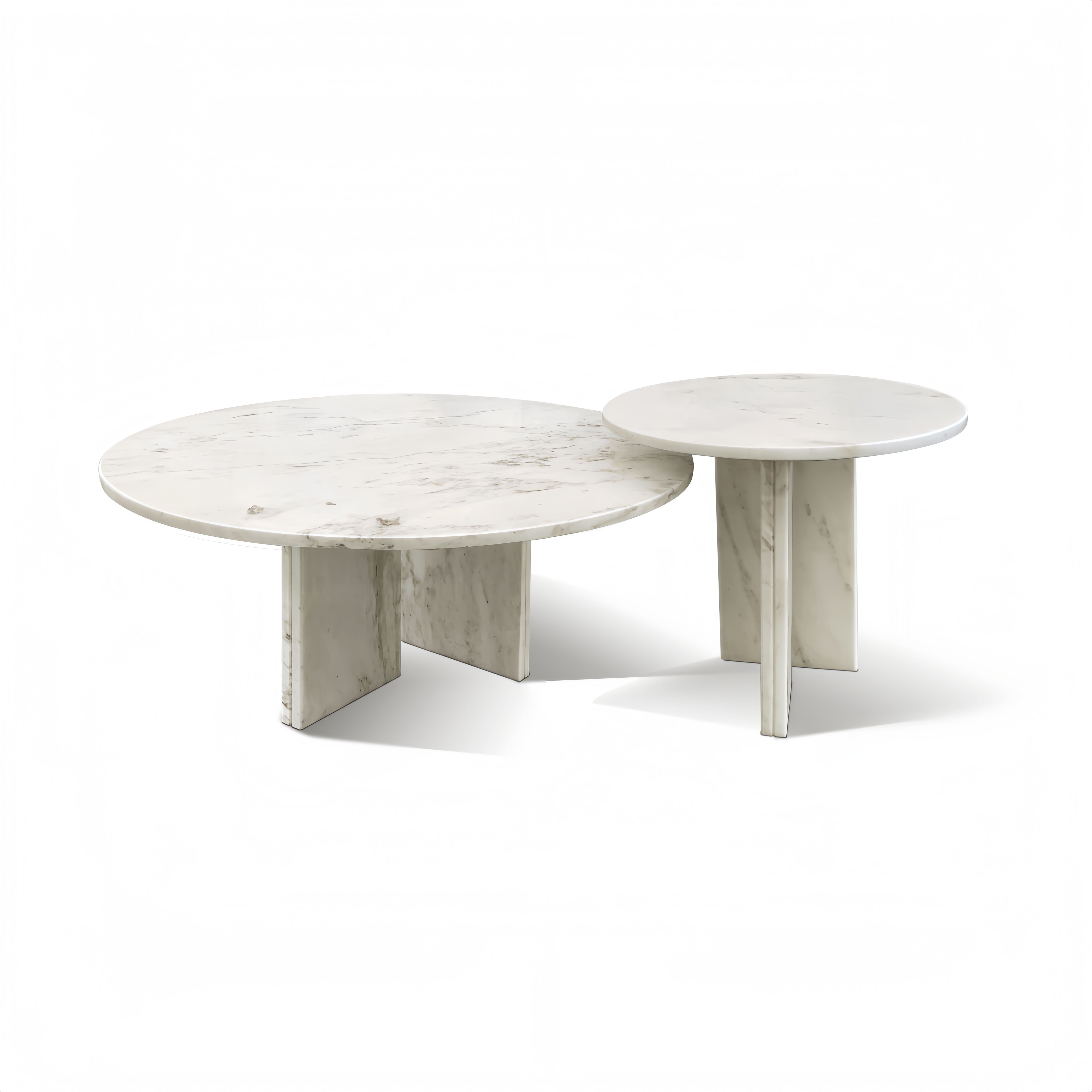Luxury Snow Mountain Marble Coffee Table Set With Metal Base, Small Living Room Tables - White / Natural
