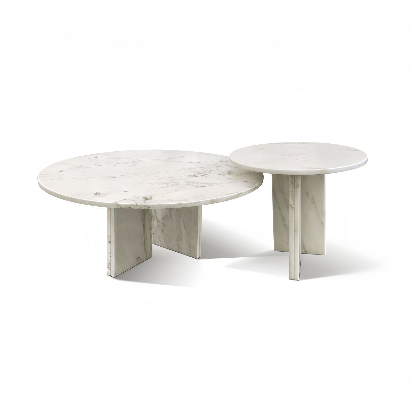 Luxury Snow Mountain Marble Coffee Table Set With Metal Base, Small Living Room Tables - White / Natural