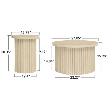 Coffee Table (Set of 2), Round Coffee Table, Modern Side Tables Accent End Table For Living Room, Apartment - Natural