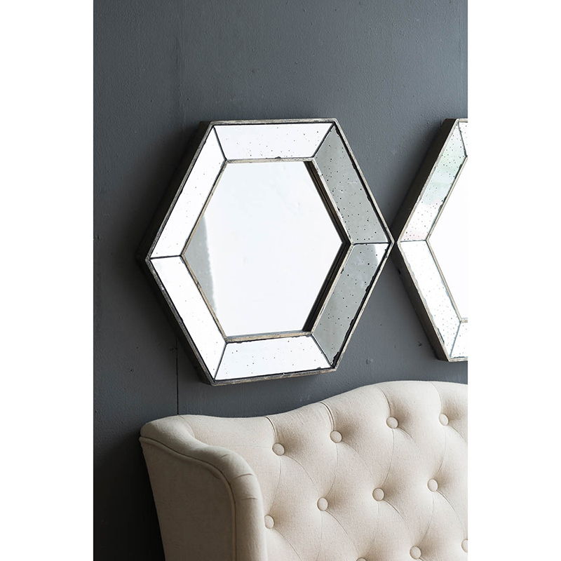 Hexagon Wall Mirror With Traditional, Home Decor Accent Mirror For Living Room, Entryway, Bedroom - Silver