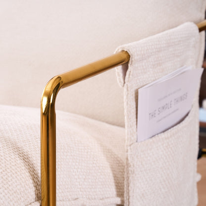 Upholstered Hanging Armchair With Arm Pocketsmetal Frame, Gold-Plated Craftsmanship, Crushed Foam Cushions And Skin-Friendly Woven Fabric For Living Room (Set of 2) - Beige