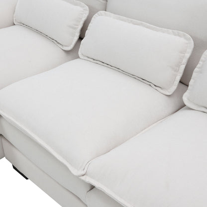 Modern U-Shaped Sectional Sofa With Waist Pillows, 6 Seat Upholstered Symmetrical Sofa Furniture, Sleeper Sofa Couch With Chaise Lounge - White