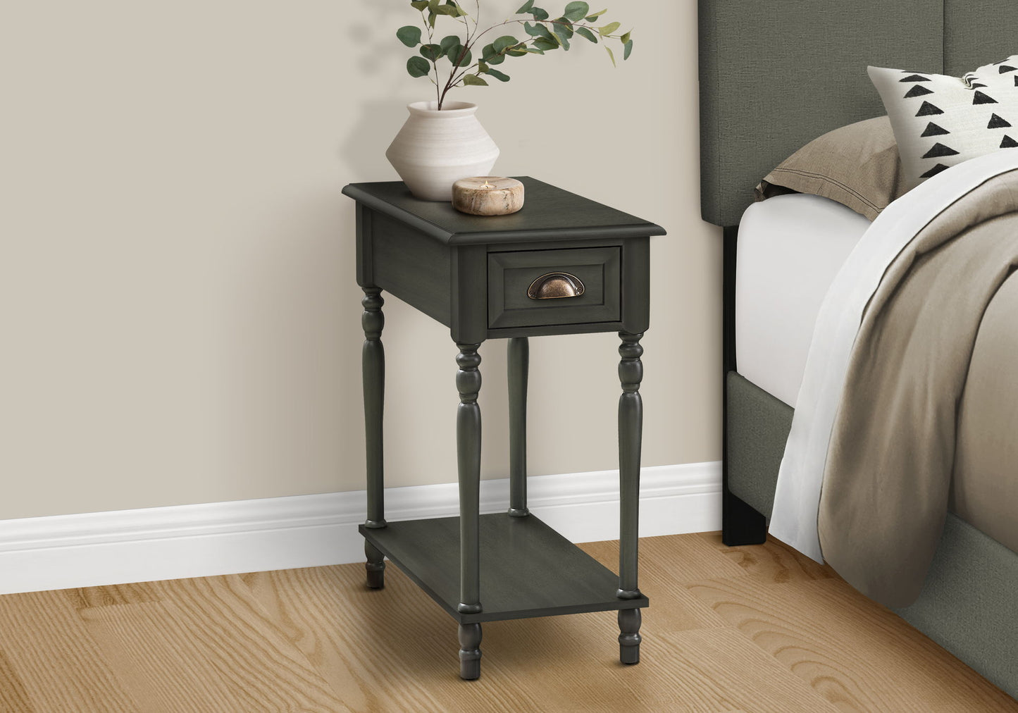 Accent Table, 2 Tier, Storage Drawer, Traditional - Green