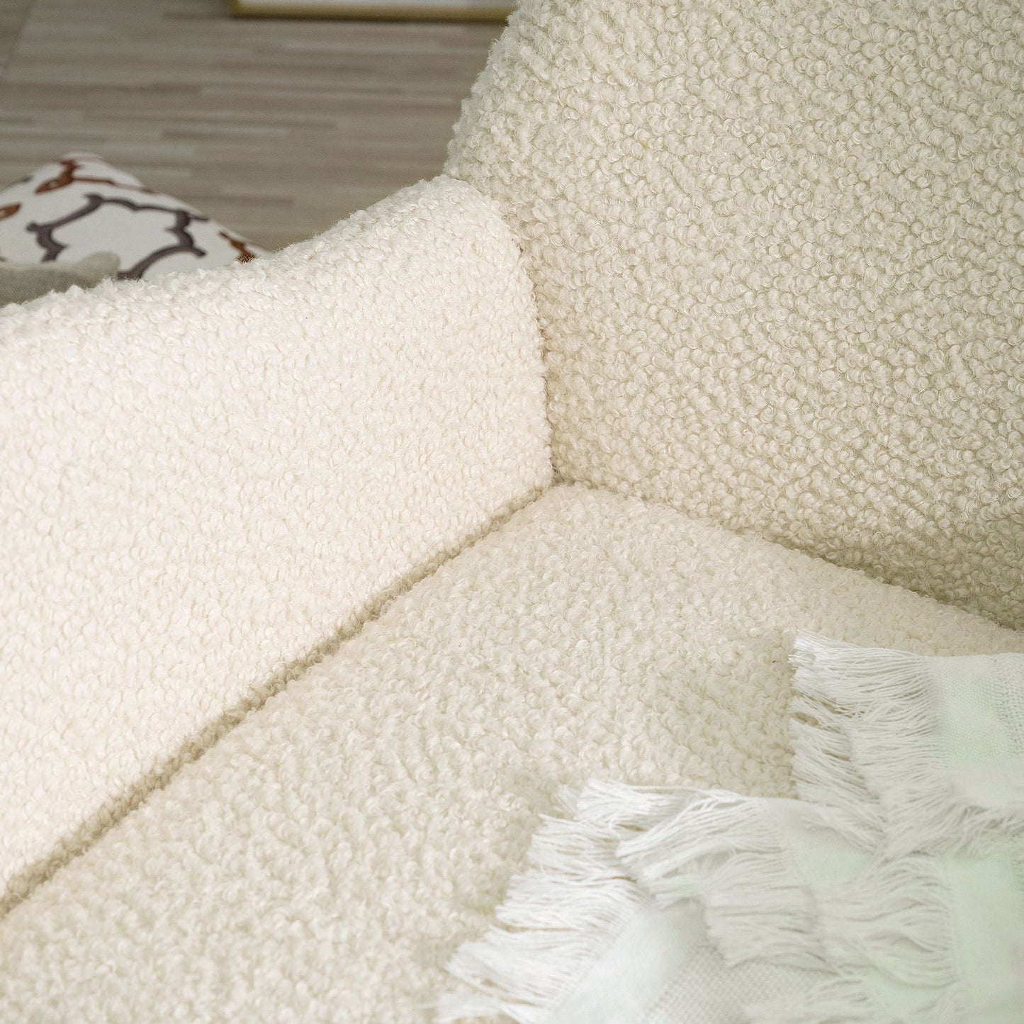 Rocking Chair Nursery, Teddy Upholstered Rocker Glider Chair With High Backrest, Adjustable Headrest & Pocket, Comfy Glider Chair For Nursery, Bedroom, Living Room, Offices, Rubber Wood - Beige