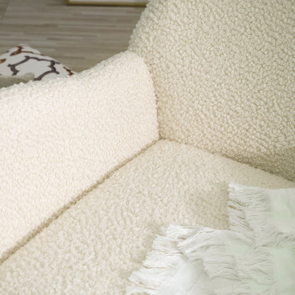 Rocking Chair Nursery, Teddy Upholstered Rocker Glider Chair With High Backrest, Adjustable Headrest & Pocket, Comfy Glider Chair For Nursery, Bedroom, Living Room, Offices, Rubber Wood - Beige