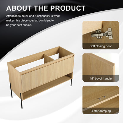 Minimalist 48" Freestanding Bathroom Vanity With 3 Soft Close Cabinet Doors - Oak