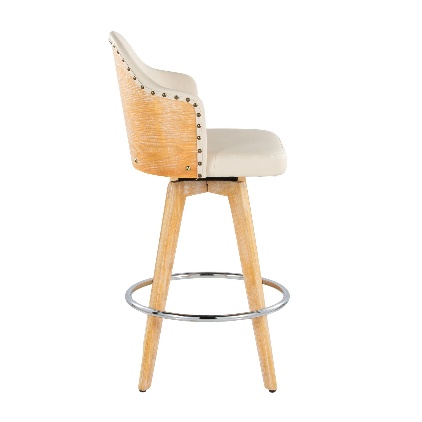Ahoy - Contemporary Fixed Height Counter Stool With Swivel With Round Footrest (Set of 2) - Natural / Cream