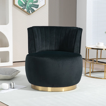 Coolmore - Swivel Barrel Chair, 360 Degree Round Armchair With Fluffy Velvet Upholstery For Living Room, Bedroom, Office - Black