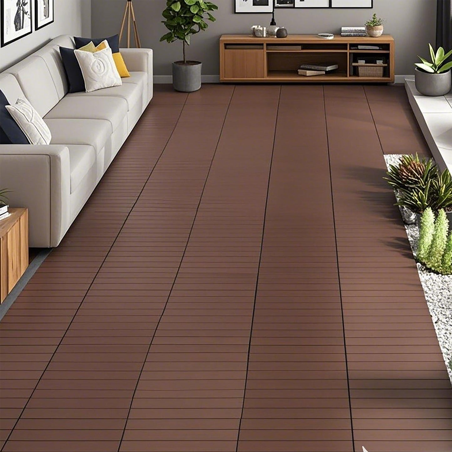 2Ft Patio Deck Tiles, Diy Module Interlocking Decking Tiles Floor Tile, Infinityluxe Flooring - Red / Brown