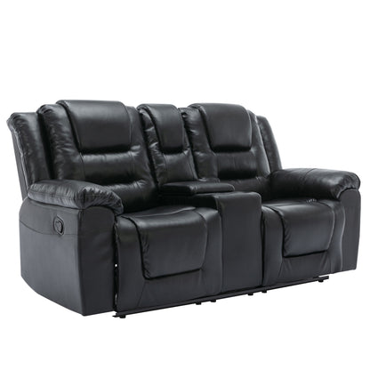 2 Seater Home Theater Recliner Manual Recliner Chair With A Storage Box And Two Cup Holders For Living Room - Black