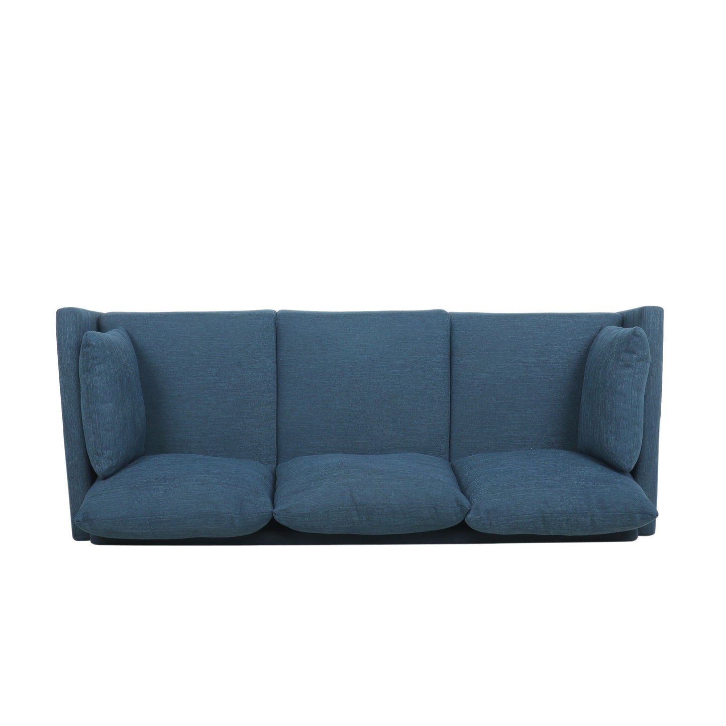 Diaphanous - Upholstered 3 Seater Sofa With 2 Accent Pillows And Wood Legs - Navy Blue