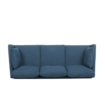 Diaphanous - Upholstered 3 Seater Sofa With 2 Accent Pillows And Wood Legs - Navy Blue
