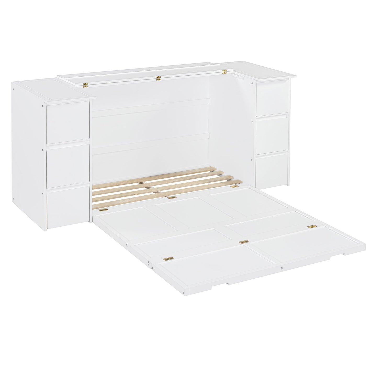 Full Size Murphy Bed With Drawers, Cabinets And USB Ports - White