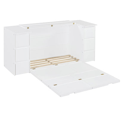 Full Size Murphy Bed With Drawers, Cabinets And USB Ports - White