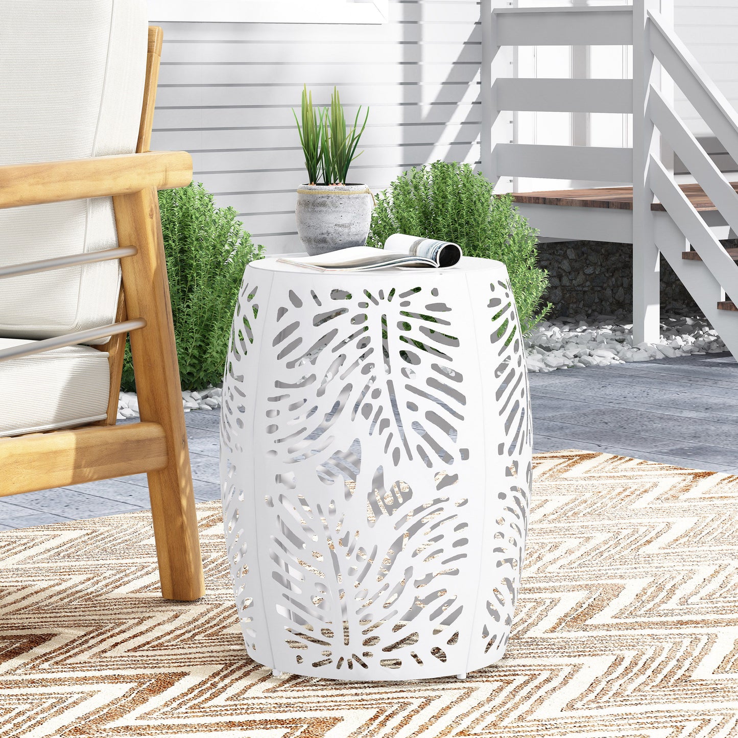 Metal End Table Large - White