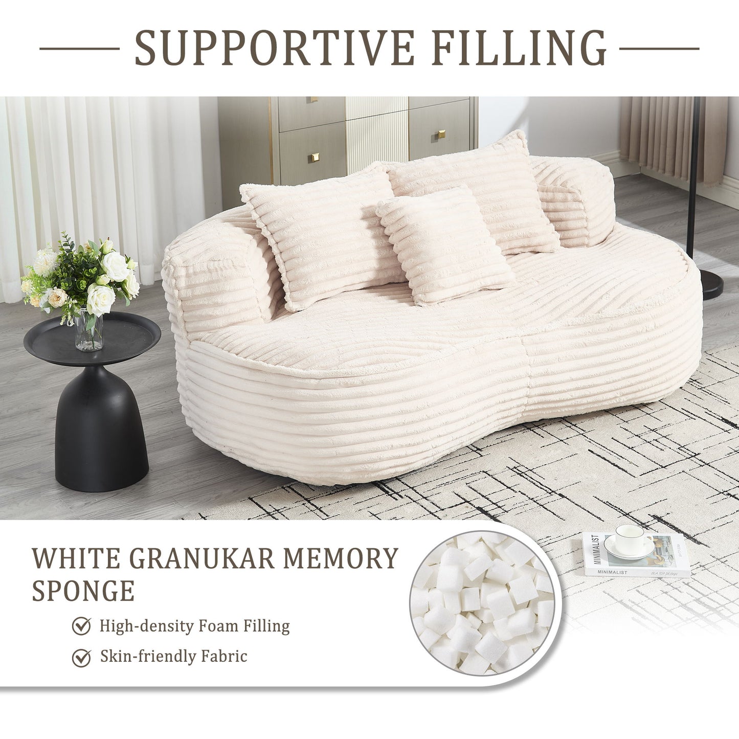 Bean Bag Sofa Lazy Sofa Comfort Lounger High Back Chair For Adults And Kids, Indoor & Outdoor - Beige