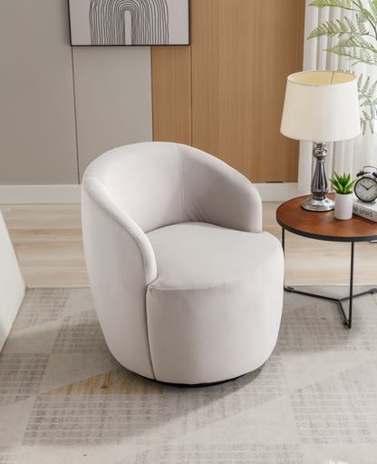 Velvet Fabric Swivel Accent Armchair Barrel Chair With Black Powder Coating Metal Ring - Gray