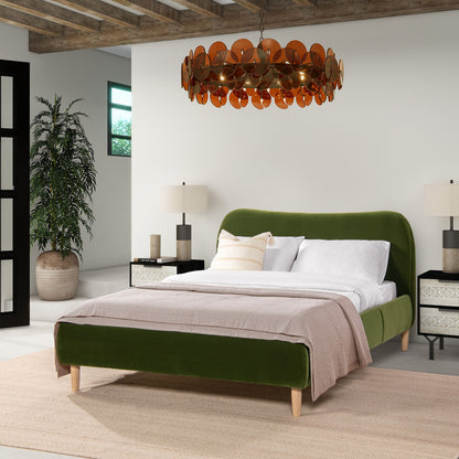 Roman - Queen Curved Headboard Upholstered Platform Bed - Olive Green
