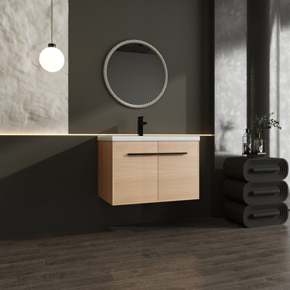 Bathroom Vanity With Resin Countertop Sink, 30" 2 Doors Cabinet Set - Oak