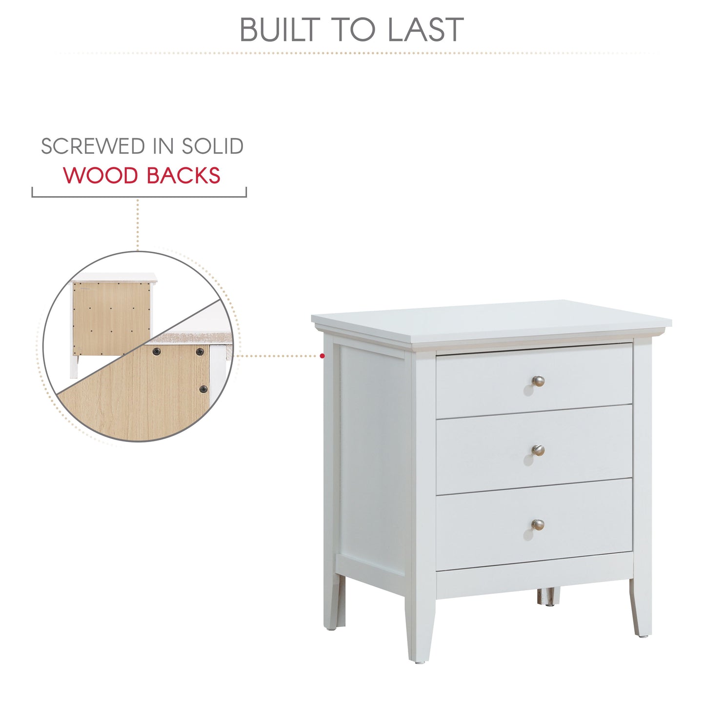 3 Drawer Nightstand - White