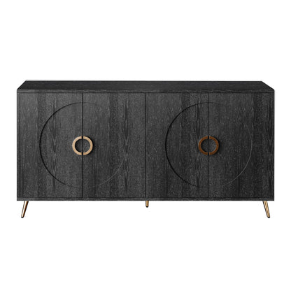 Modern Lacquered 4 Door Wooden Cabinet Sideboard Buffet Server Cabinet Storage Cabinet, For Living Room, Entryway, Hallway, Office, Kitchen And Dining Room - Distressed Black
