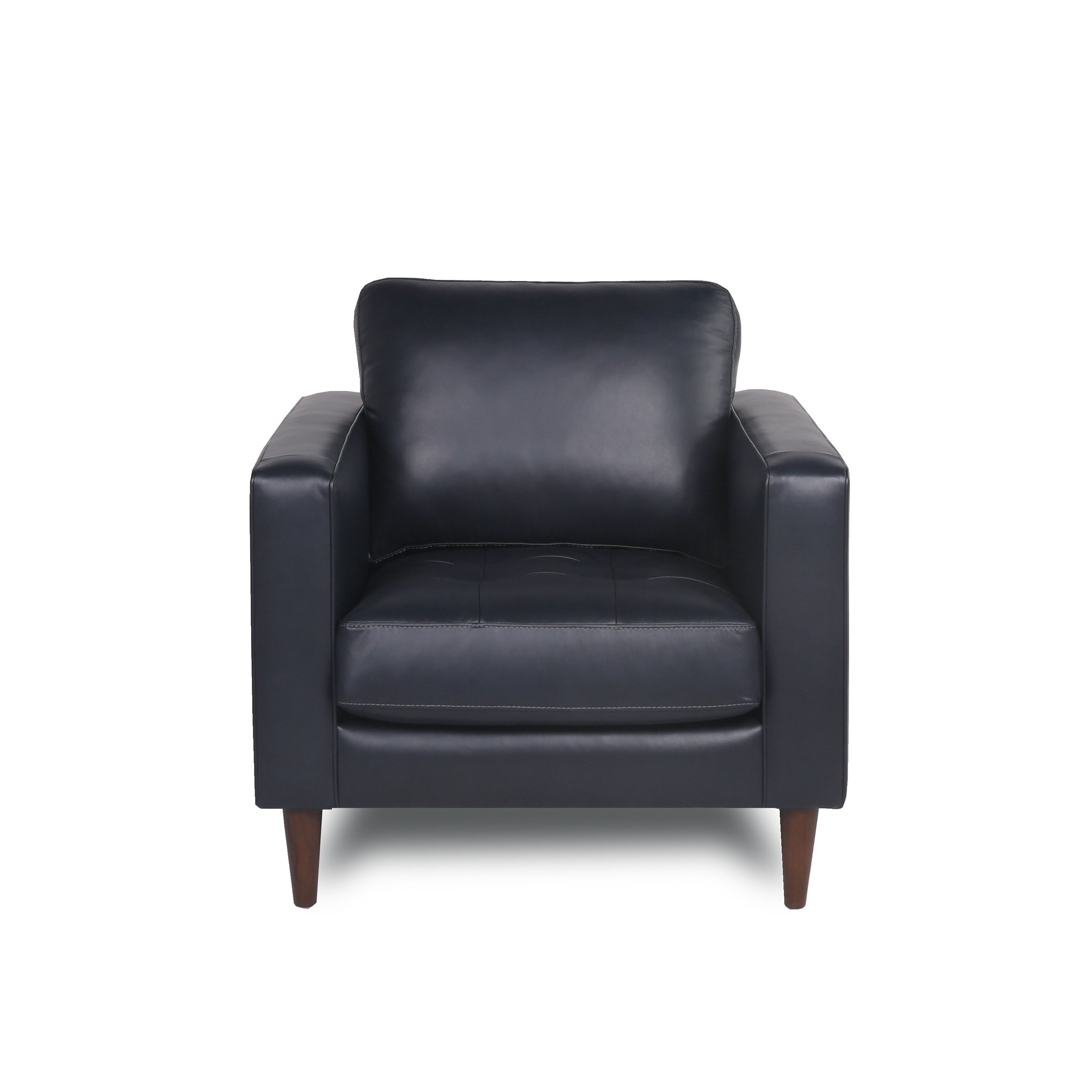 Mid-Century Tufted Leather Chair - Navy Blue