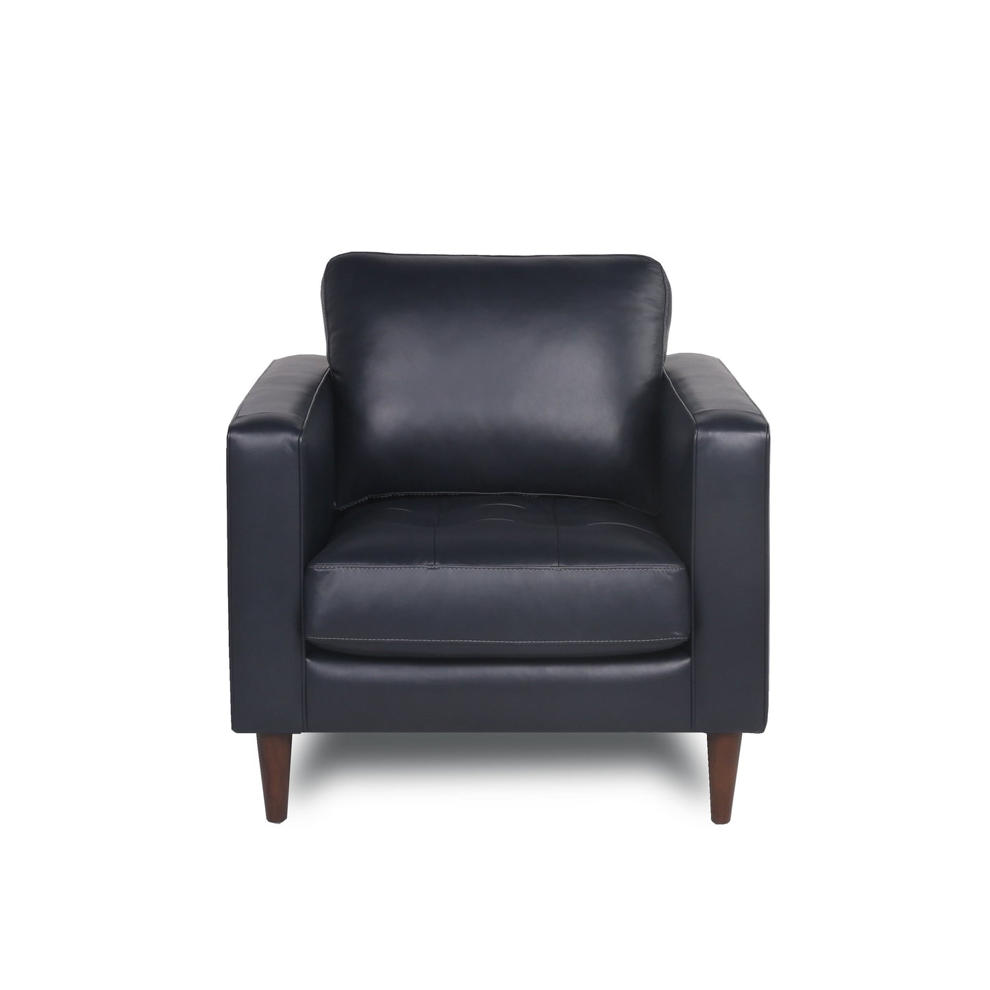 Mid-Century Tufted Leather Chair - Navy Blue