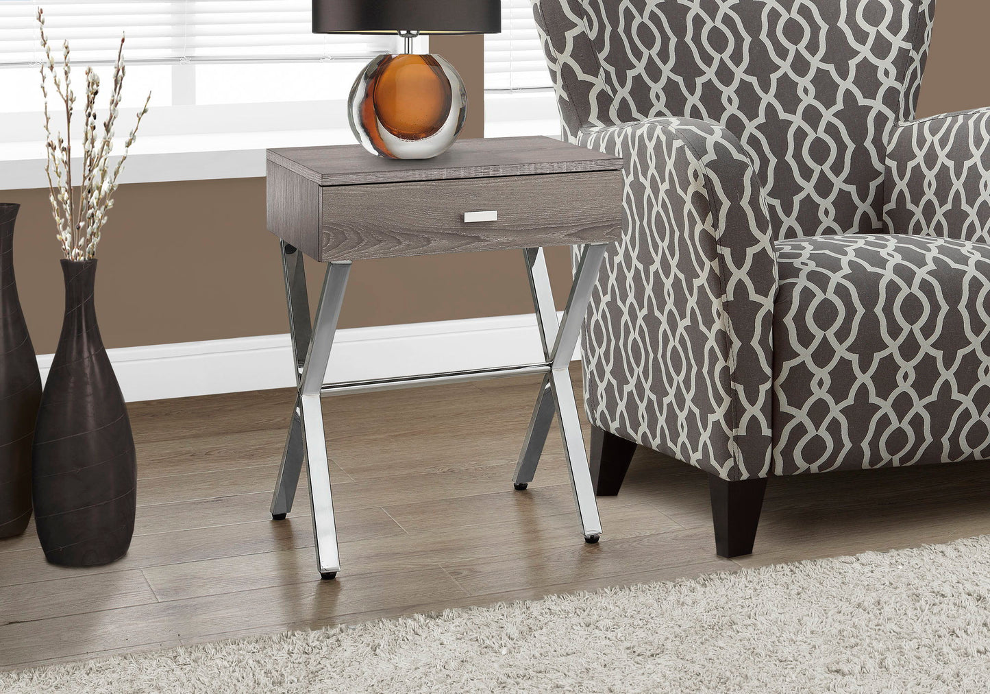 Accent Side Table, Storage Drawer, Contemporary & Modern - Taupe
