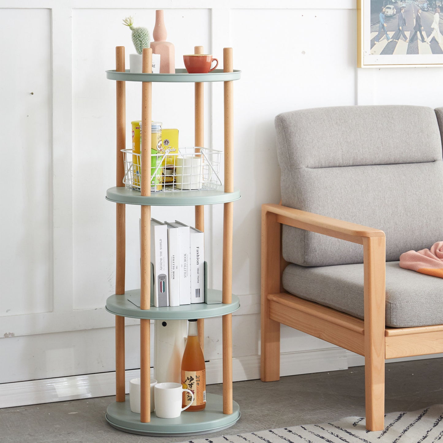 Storage Shelf, 360ÔøΩÔøΩÔøΩÔøΩÔøΩÔøΩÔøΩÔøΩÔøΩÔøΩÔøΩÔøΩÔøΩÔøΩÔøΩ Rotating Bookshelf, 4 Tier Bookcase With Large-Capacity Storage Space, Multifunctional Storage Rack, Compact Design For Living Room - Natural