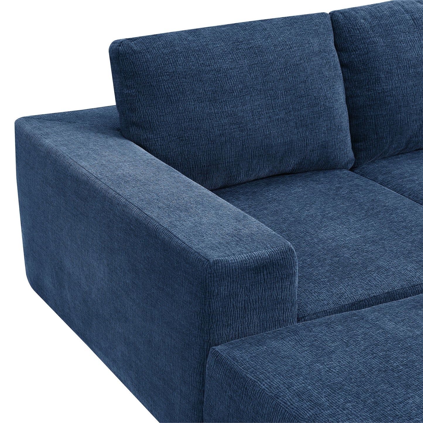 Modular U Shaped Sectional With Ottomans, Luxury Cloud Floor Couch With Deep Seat Fully Compressed Upholstered Sofa - Navy