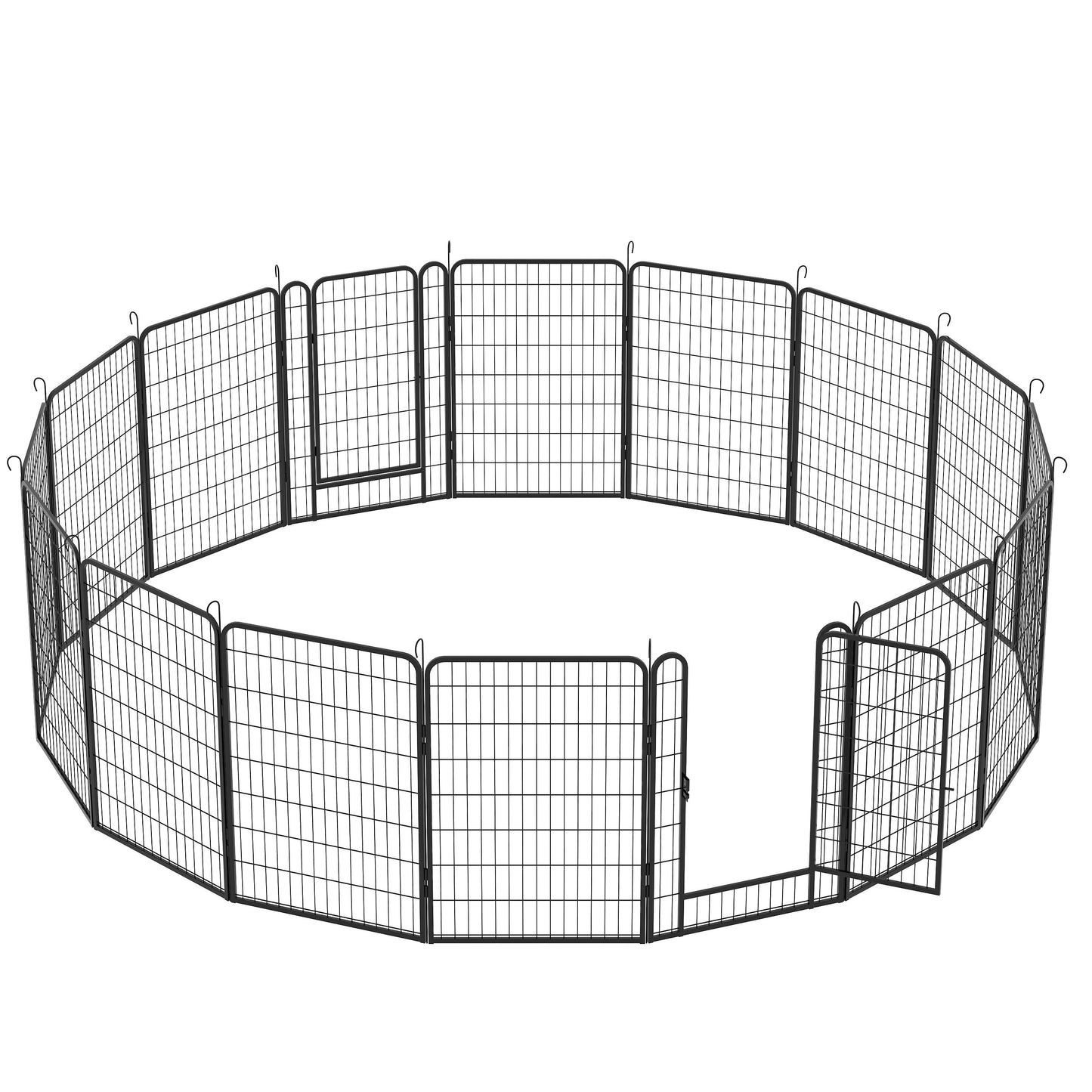 16 Panels Heavy Duty Metal Playpen With Door, Dog Fence Pet Exercise Pen For Outdoor - Black