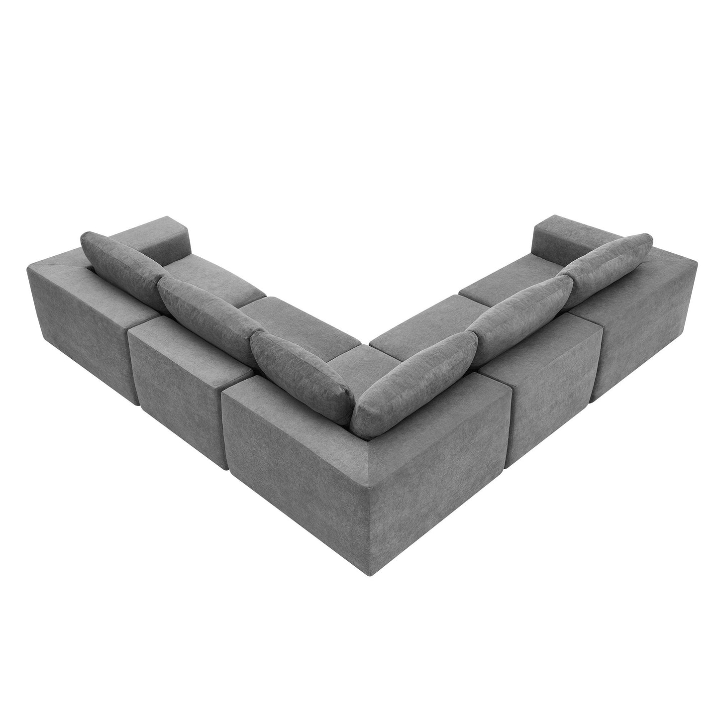 Modular L Shaped Sectional Sofa, Luxury Floor Couch Set, Upholstered Indoor Furniture, Foam - Filled Sleeper Sofa Bed 5 Pieces Free Combination - Gray
