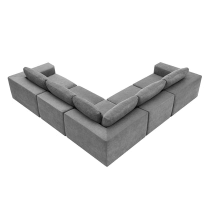 Modular L Shaped Sectional Sofa, Luxury Floor Couch Set, Upholstered Indoor Furniture, Foam - Filled Sleeper Sofa Bed 5 Pieces Free Combination - Gray