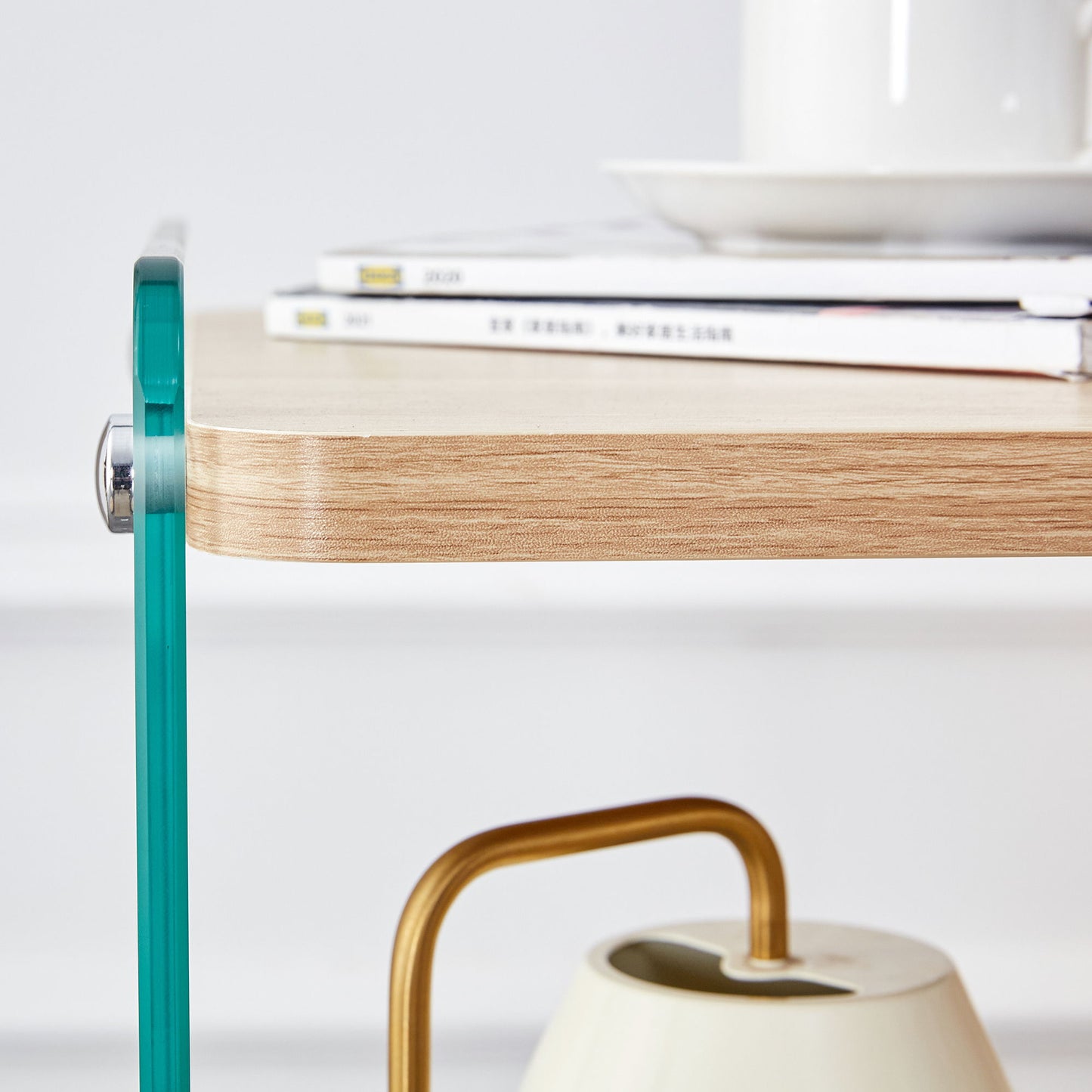 Modern 3 Layer Bedside Cabinet With Storage Function In Wood And Tempered Glass - Wood