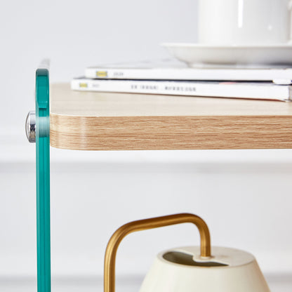 Modern 3 Layer Bedside Cabinet With Storage Function In Wood And Tempered Glass - Wood