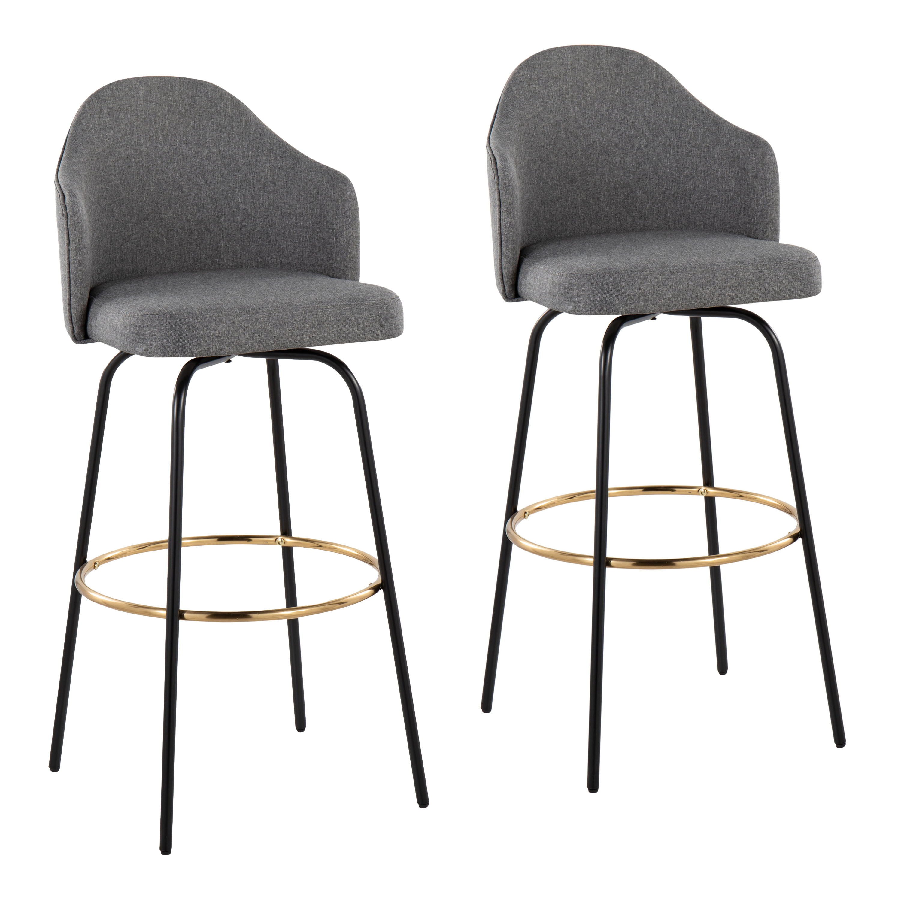 Ahoy - Contemporary Fixed Height Bar Stool Round Gold Footrest (Set of 2) - Gray / Black