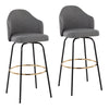 Ahoy - Contemporary Fixed Height Bar Stool Round Gold Footrest (Set of 2) - Gray / Black