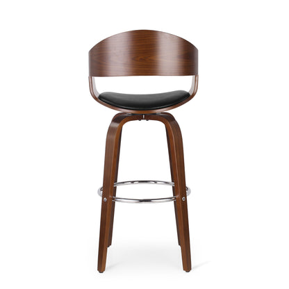 Upholstered Swivel Barstool With Wood Frame / Chrome Footrest - Walnut / Black