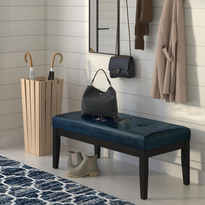Lacey - Tufted Ottoman Bench - Distressed Dark Blue