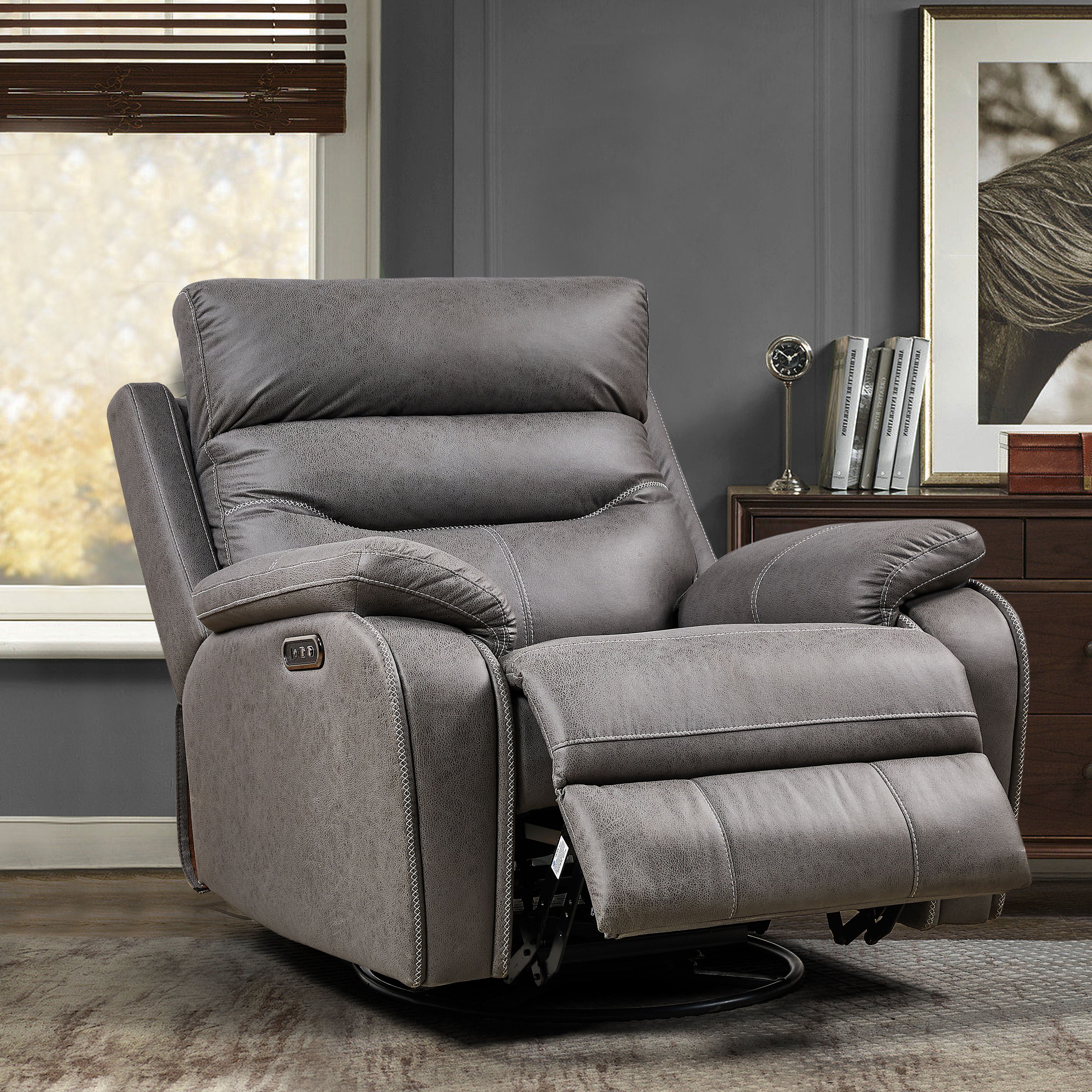 Dual Okin Motor Rocking And 240ÔøΩÔøΩÔøΩÔøΩÔøΩÔøΩÔøΩÔøΩÔøΩÔøΩÔøΩÔøΩÔøΩÔøΩÔøΩ Swivel Single Sofa Seat Recliner Chair Infinite Position, Head Rest With Power Function - Gray
