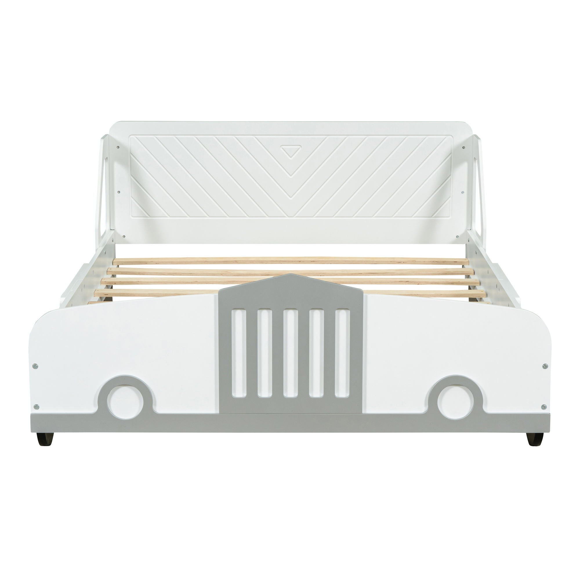 Full Size Car Shaped Platform Bed With Wheels - White