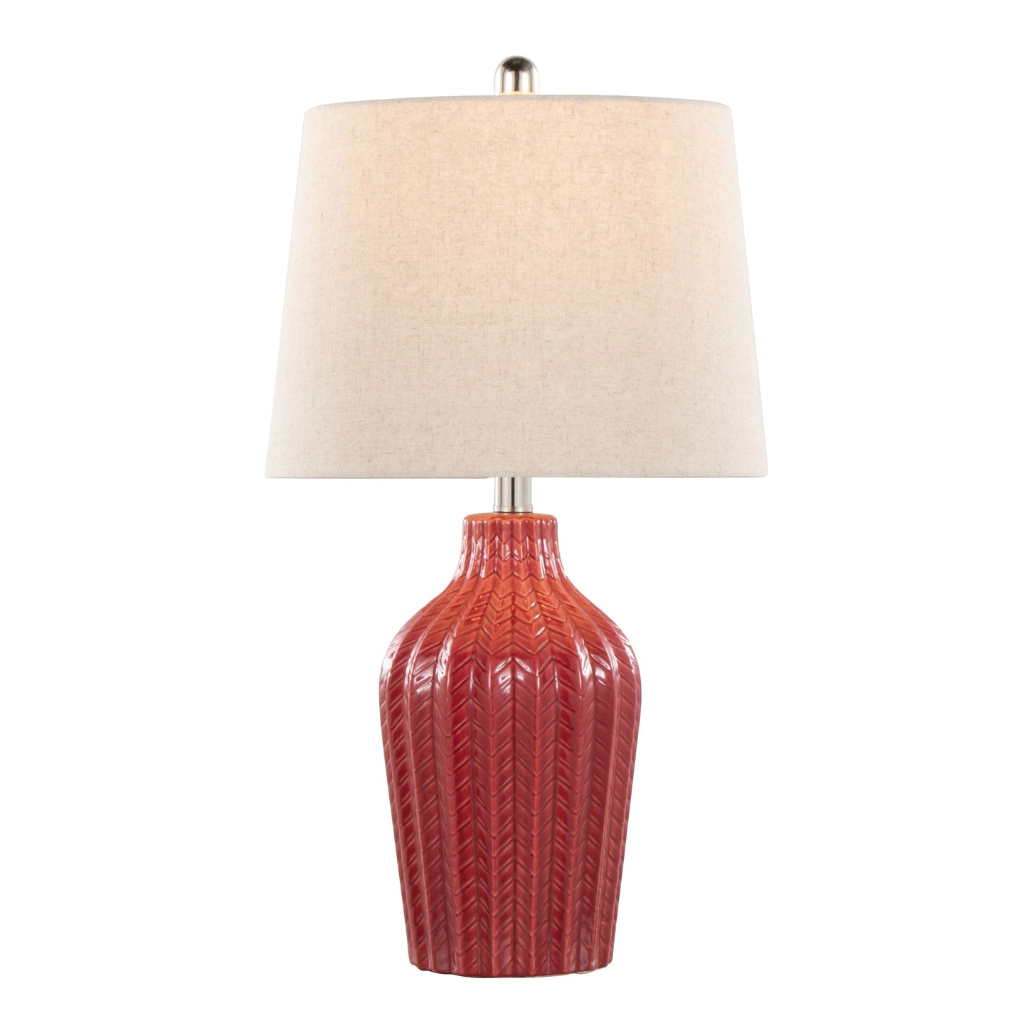 Rockwell - Contemporary Table Lamp (Set of 2) - Glossy Brick Red / Polished Nickel / Natural