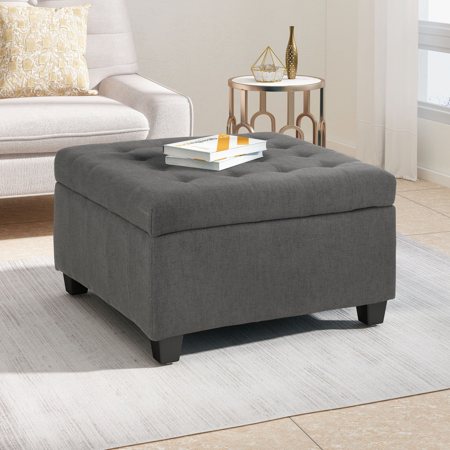 Isabella - Ottoman Contemporary Storage Solution - Dark Gray