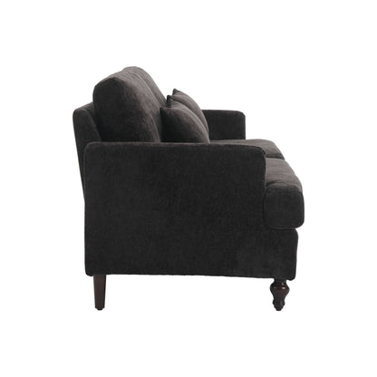 Mid Century Modern Chenille Fabric Loveseat Sofa With Brown Wood Feet, 2 Seat Upholstered Couch For Living Room Or Bedroom - Black