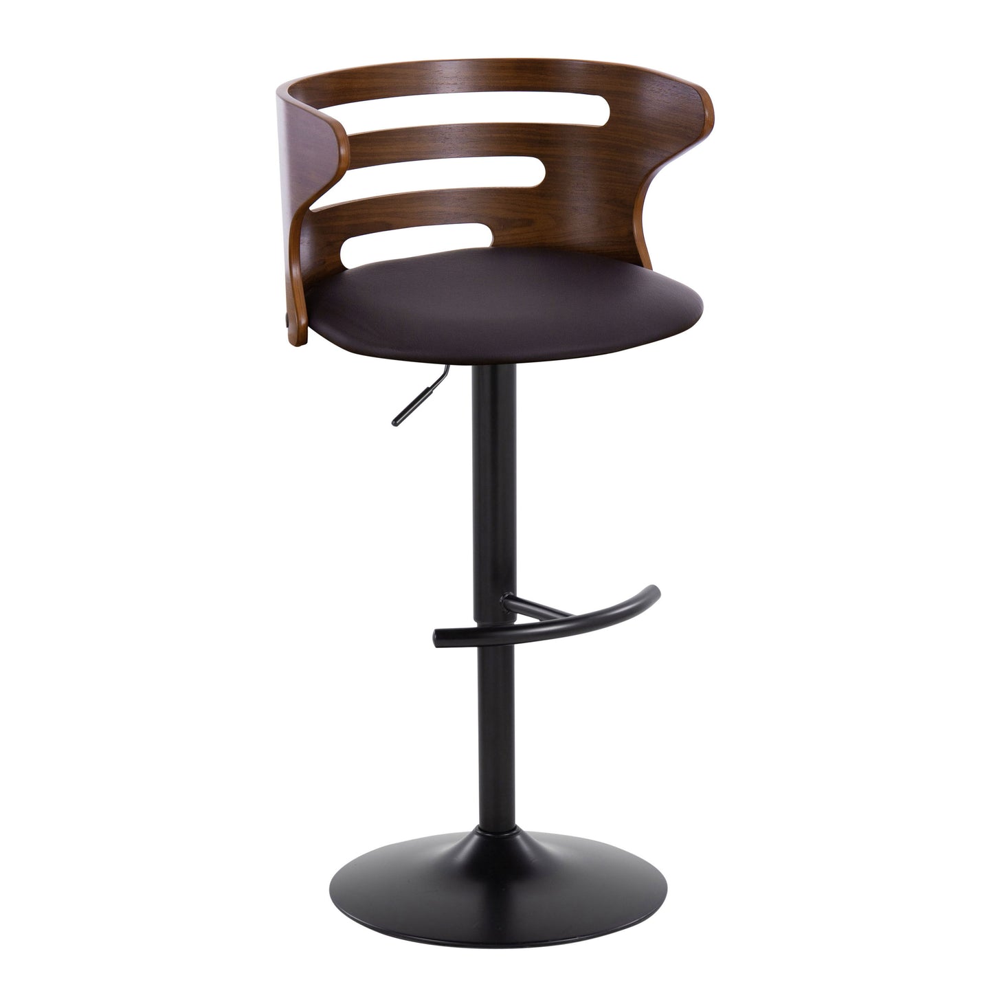 Cosi - Mid-Century Modern Adjustable Barstool With Swivel With Rounded T Footrest (Set of 2) - Black / Walnut / Brown