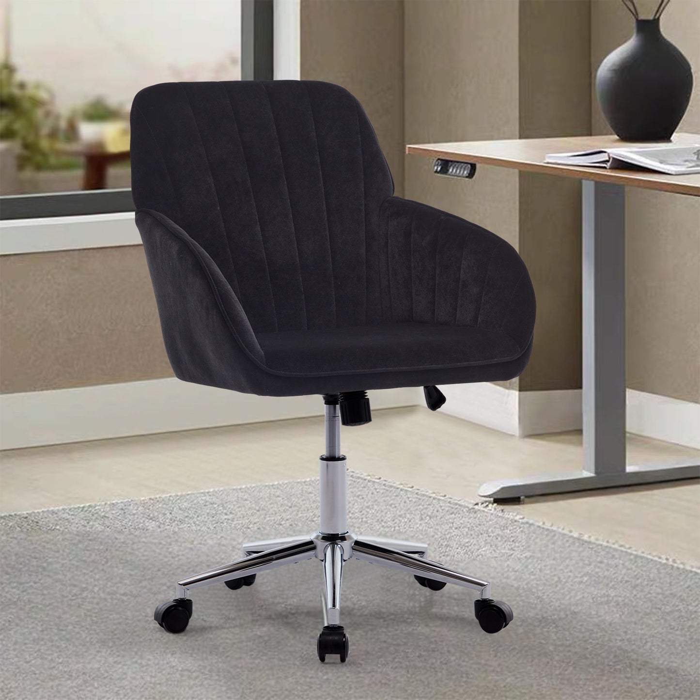 Adjustable Ergonomic Office Chair, Swivel Backrest Seat - Black