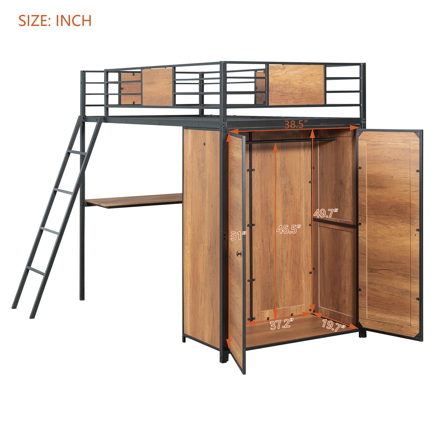 Twin Size Loft Bed With L Shape Desk And Wardrobe - Black