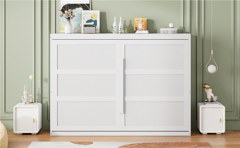 Queen Size Murphy Wall Bed Modern Design With LED Lights - White