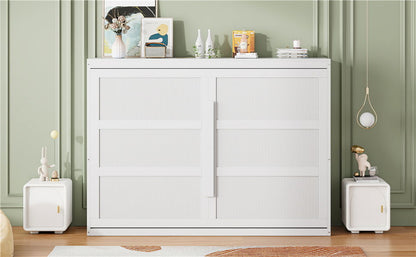 Queen Size Murphy Wall Bed Modern Design With LED Lights - White